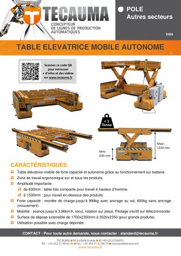 D005 Table élévatrice table élévatrice à ciseaux sur batterie