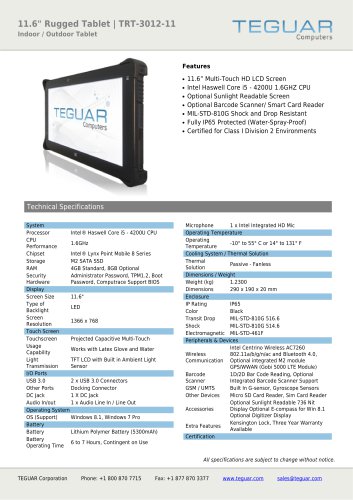 11.6" RUGGED TABLET | TRT-3012-11