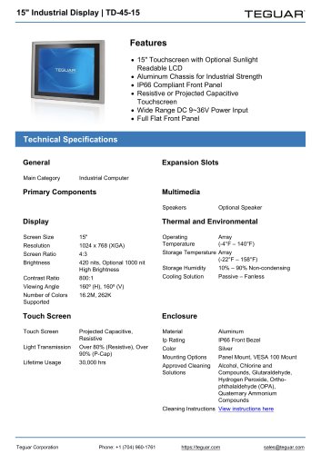 15" Industrial Display | TD-45-15