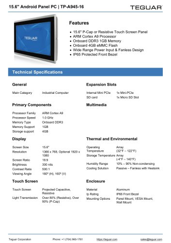 15.6" Android Panel PC | TP-A945-16