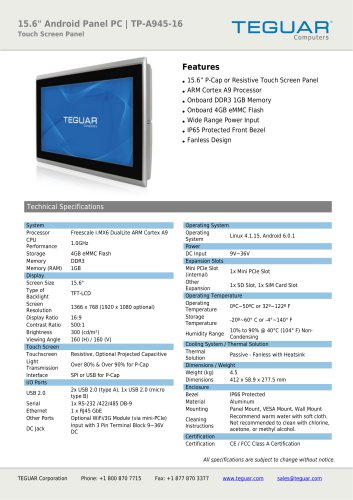 15.6" ANDROID PANEL PC | TP-A945-16