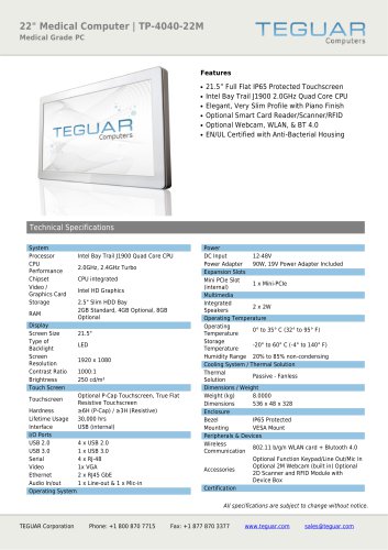 22" MEDICAL COMPUTER | TP-4040-22M