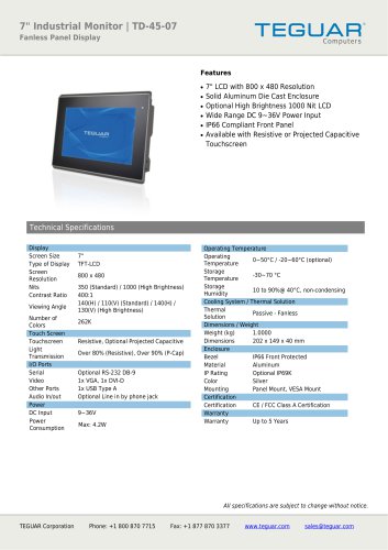 7" INDUSTRIAL MONITOR | TD-45-07