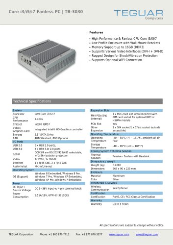 CORE I3/I5/I7 FANLESS PC | TB-3030