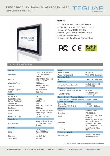 TSX-1620-15 | EXPLOSION PROOF C1D2 PANEL PC