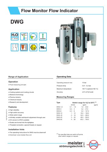 DWG Flow monitor and indicator for liquids