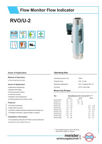 RVO/U-2 Flow monitor and indicator for liquids