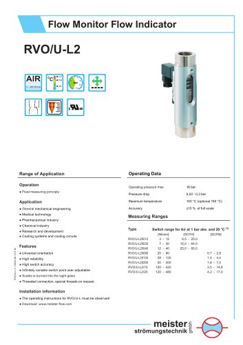 RVO/U-L2 Flow monitor and indicator for gases