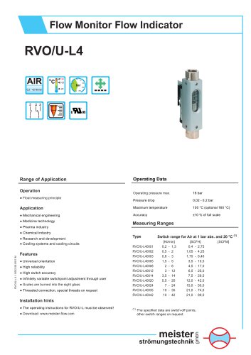 RVO/U-L4 Flow monitor and indicator for gases