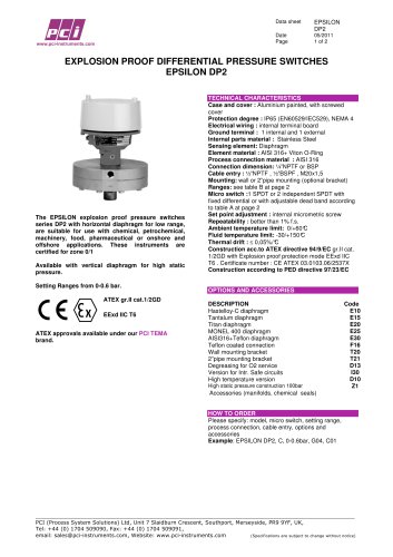 Explosion Proof Differential Pressure Switches EPSILON DP2