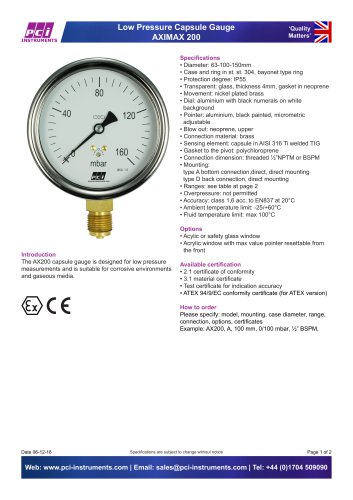 Low Pressure Capsule Gauge AXIMAX 200