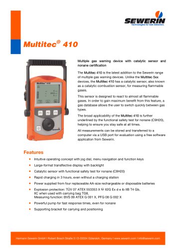 Multitec® 410 - Multiple gas warning device with catalytic sensor and nonae certfication