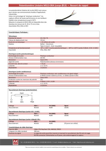 Potentiomètre linéaire MS13-SRA (version à ressort de rappel)