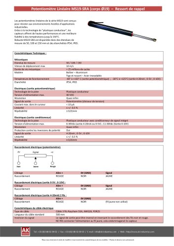 Potentiomètre linéaire MS19-SRA (version à ressort de rappel)