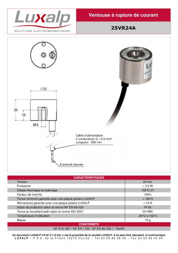 Ventouses électromagnétiques à rupture / diamètre 25