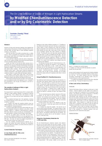 The On-Line Detection of Oxides of Nitrogen in Light Hydrocarbon Streams