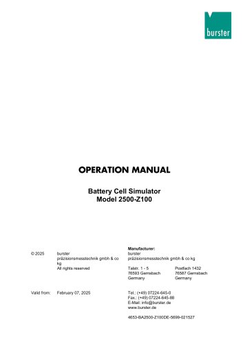 Data Sheet Battery Cell Simulator Model 2500