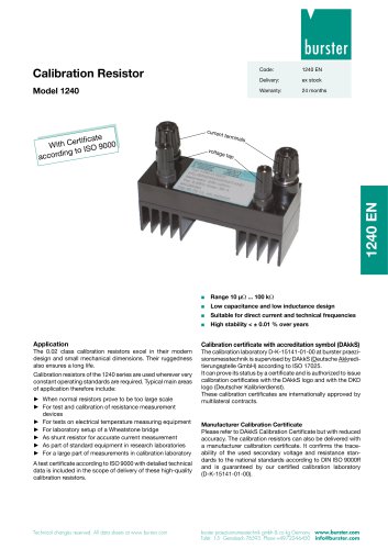 Data sheet - Calibration Resistor Modelserie 1240