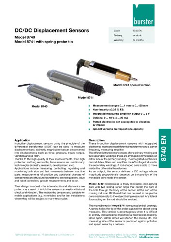 Data Sheet DC/DC displacement sensors Model 8740, 8741