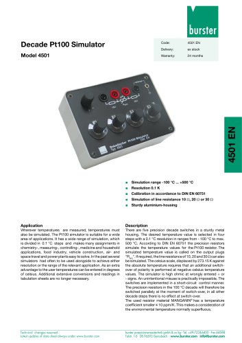 Data Sheet - Decade Pt100 Simulator Model 4501