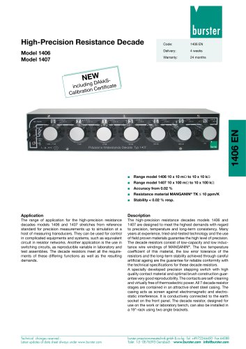 Data Sheet - High-Precision Resistance Decade Model 1406,  Model 1407