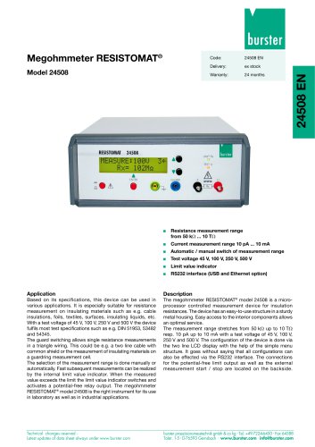 Data sheet- Megohmmeter RESISTOMAT® Model 24508