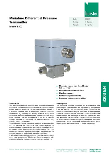 Data Sheet-Miniature Differential Pressure Transmitter Model 8303