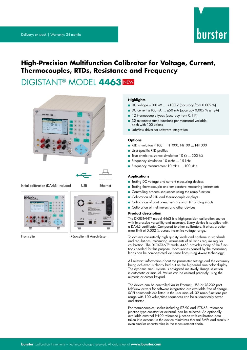 Data Sheet Model 4463 - burster pr&auml;zisionsmesstechnik gmbh & co kg