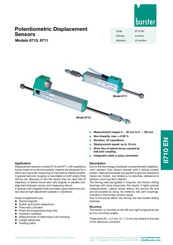 Data Sheet Potentiometric displacement sensors Model 8710, 8711