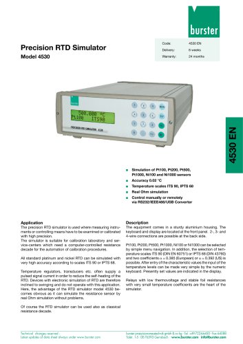 Data Sheet - Precision RTD Simulator Model 4530