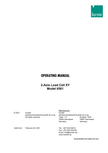 OPERATING MANUAL 2-Axis Load Cell XY Model 8561