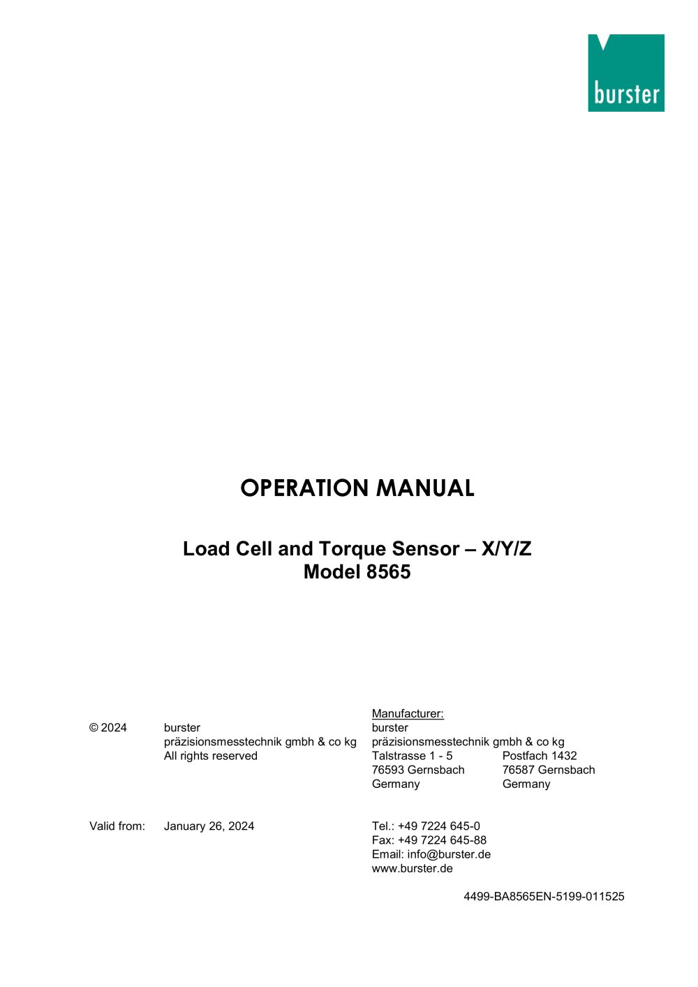 Operation Manual Model 8565 - burster pr&auml;zisionsmesstechnik gmbh & co kg