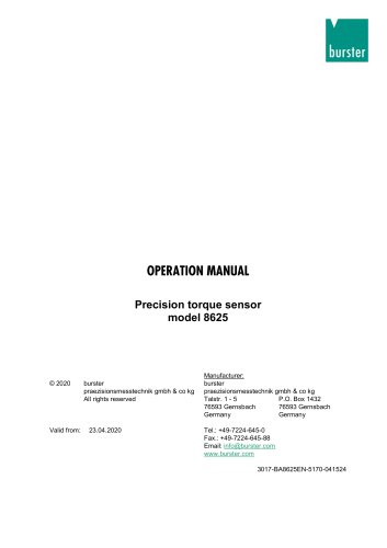 OPERATION MANUAL Precision torque sensor model 8625