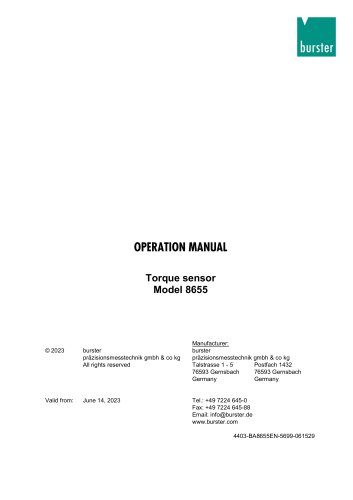 Operation manual Torque sensor Model 8655