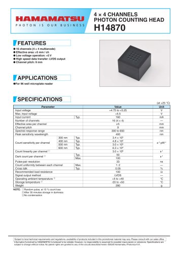 4x4 CHANNELS PHOTON COUNTING HEAD H14870