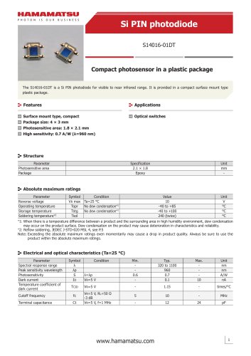 Si PIN photodiode S14016-01DT