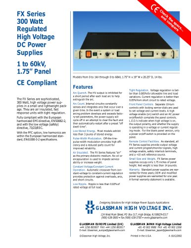 FX Series 300 Watt Regulated High Voltage DC Power Supplies