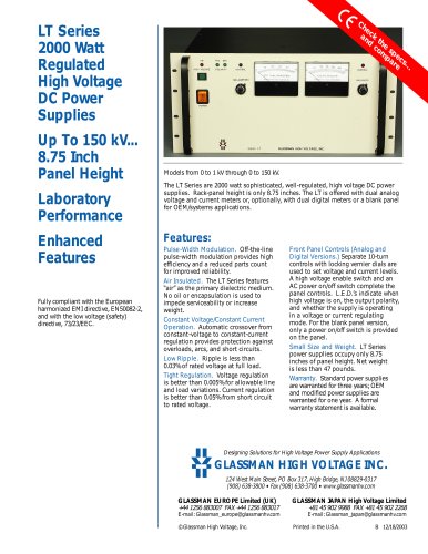 LT Series 2000 Watt Regulated High Voltage DC Power Supplies