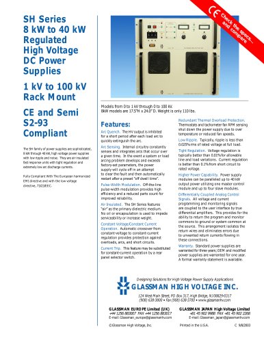 SH Series 8 kW to 40 kW Regulated High Voltage DC Power Supplies