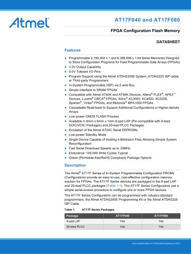 AT17F040/080 4 and 8 Mbit In-System Programable PROM (3.3V)
