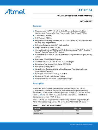 AT17F16A 16 Mbit In-System Programable PROM (3.3V) for Altera.