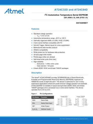 AT24C32D and AT24C64D I2C Automotive Temperature Serial EEPROM