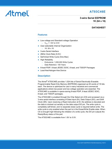 AT93C46E  1Kb, 3-Wire Bus Serial EEPROM supports x16 data format memory organization.