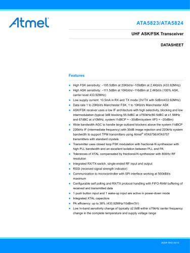 ATA5823/ATA5824 UHF Transceiver for ASK and FSK Systems, Full Duplex