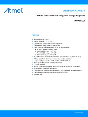 ATA6629/ATA6631 LIN System Basis Chip with LIN Transceiver and Integrated 3.3V(5V)/50 mA Voltage Regulator