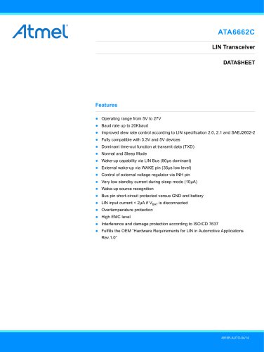 ATA6662C LIN Transceiver, Physical Layer According to Specification 2.1