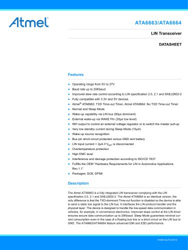 ATA6663/ATA6664 Single-LIN Bus Transceiver in 3x3mm DFN Package