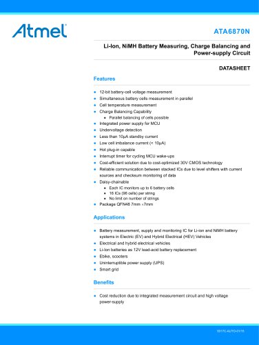 ATA6870N Li-Ion, NiMH Battery Measuring, Charge Balancing and Power-supply Circuit