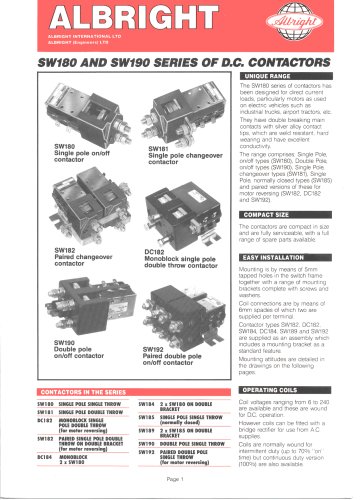 SW180 Series of D.C. Contactors