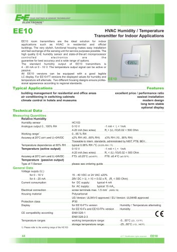 EE10 HVAC Humidity / Temperature Transmitter for Indoor Applications